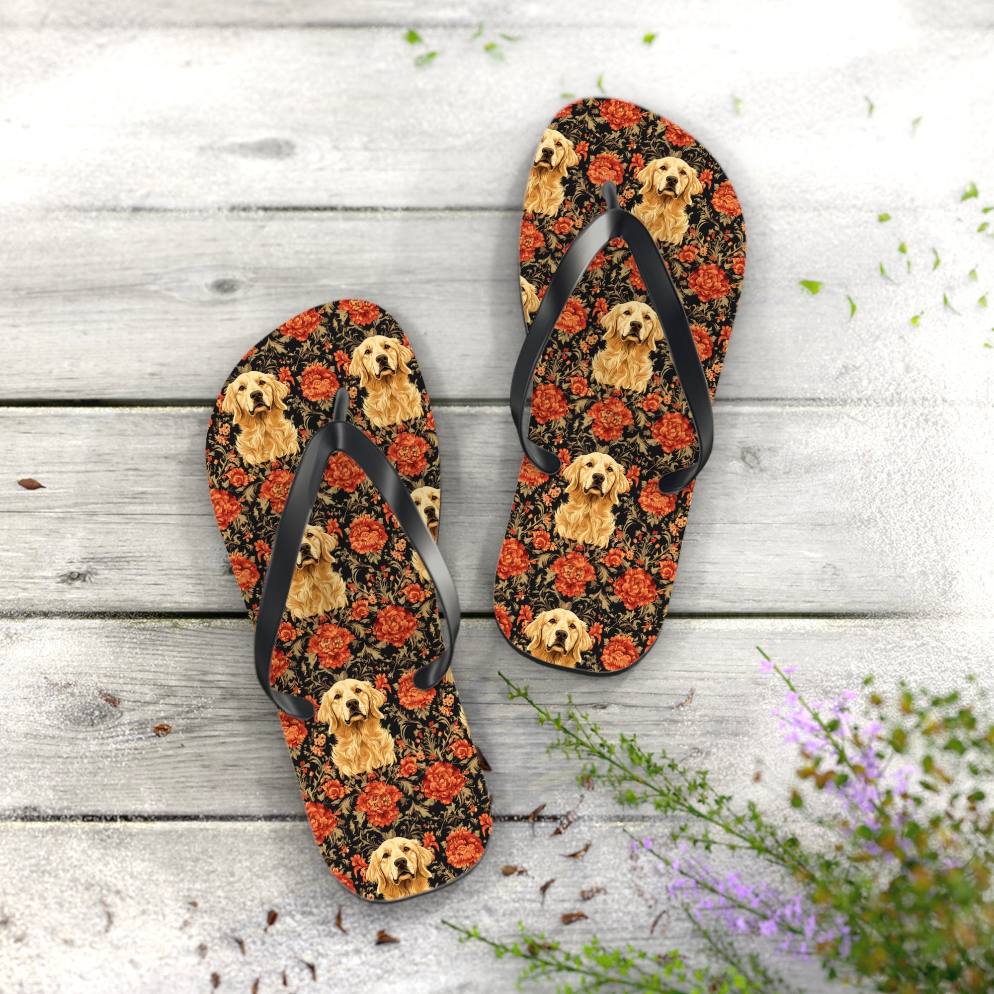 Golden Pawsatronic Tapestry Flip Flops