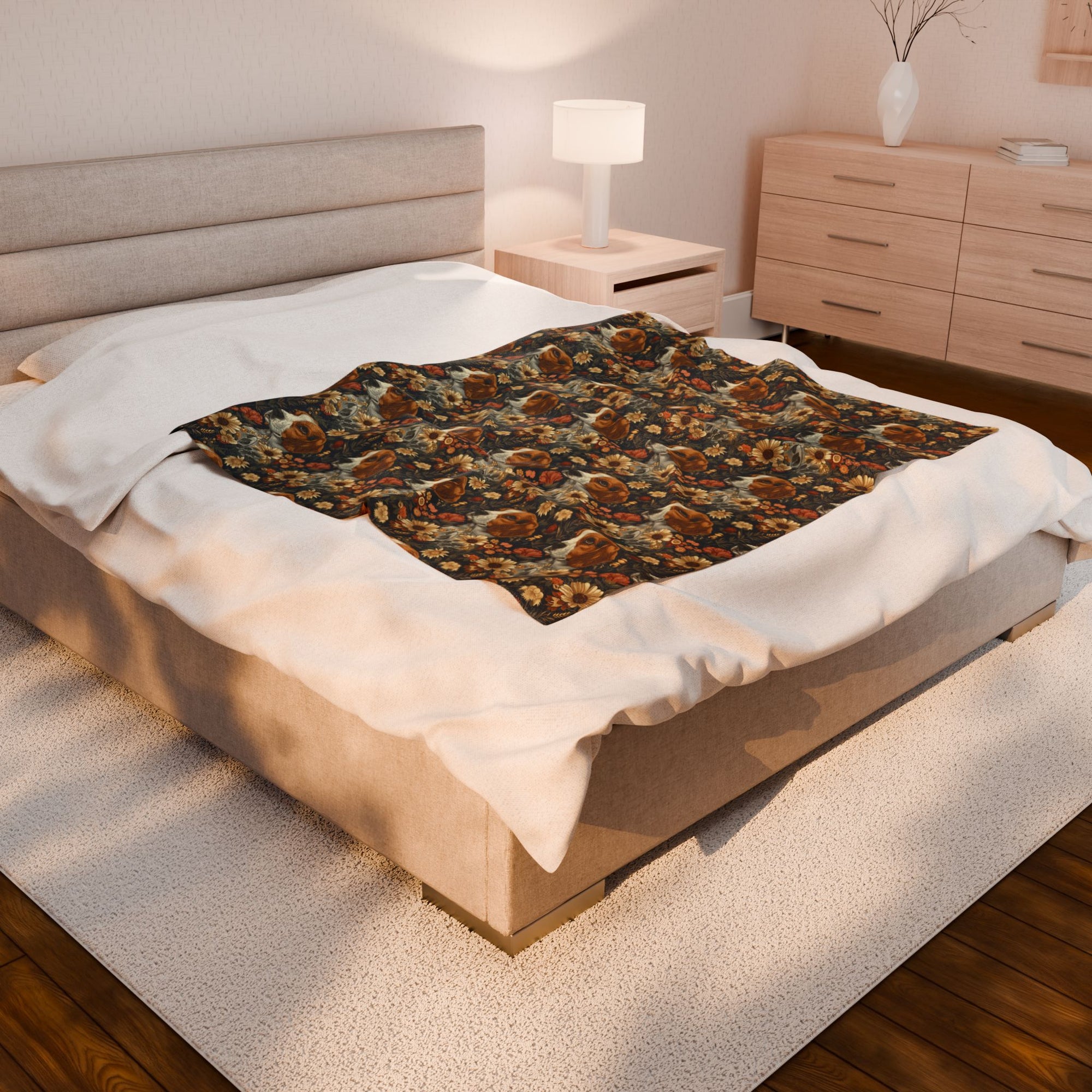 Beagle Blossoms Velveteen Plush Blanket