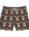 Floofy Corgi Blossom Blast Men's Mid-Length Swim Shorts