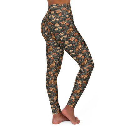 Dazzling Dachsund Blossoms & Foliage High Waisted Yoga Leggings