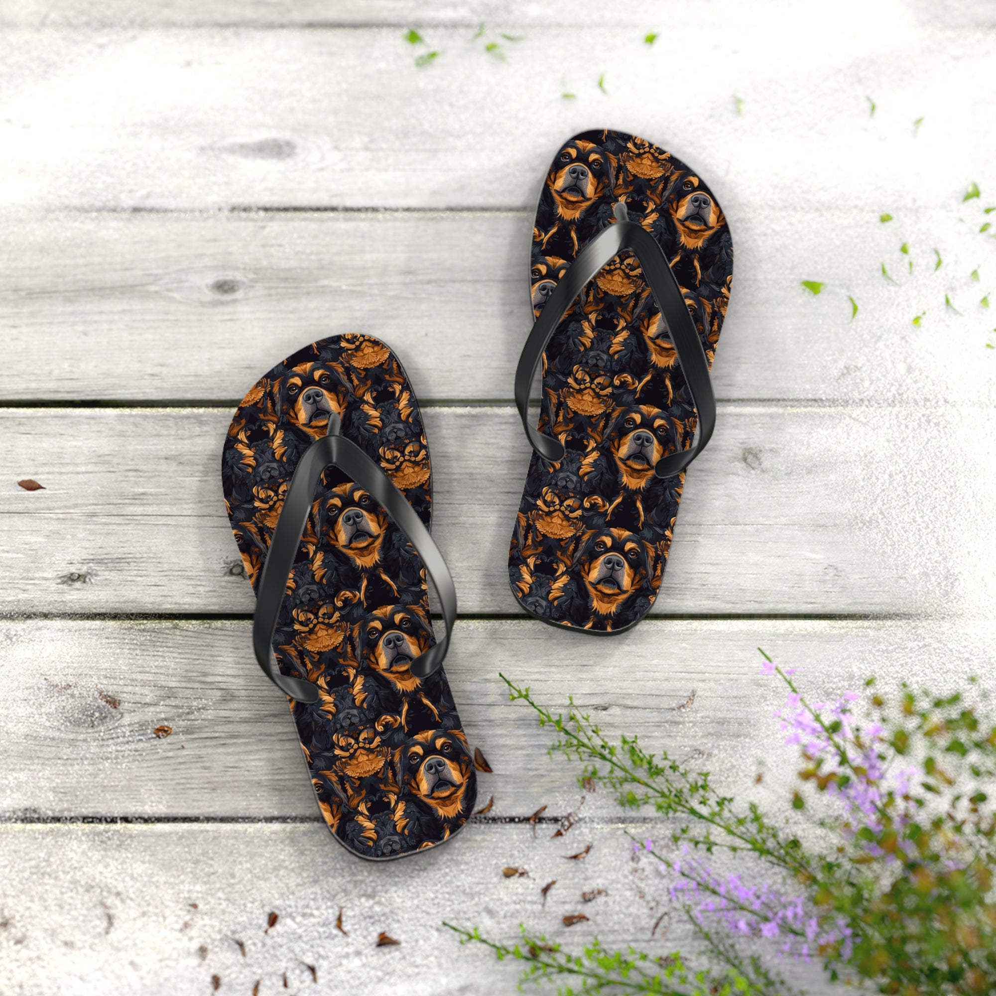 Modern Rottweiler Royalty Flip Flops