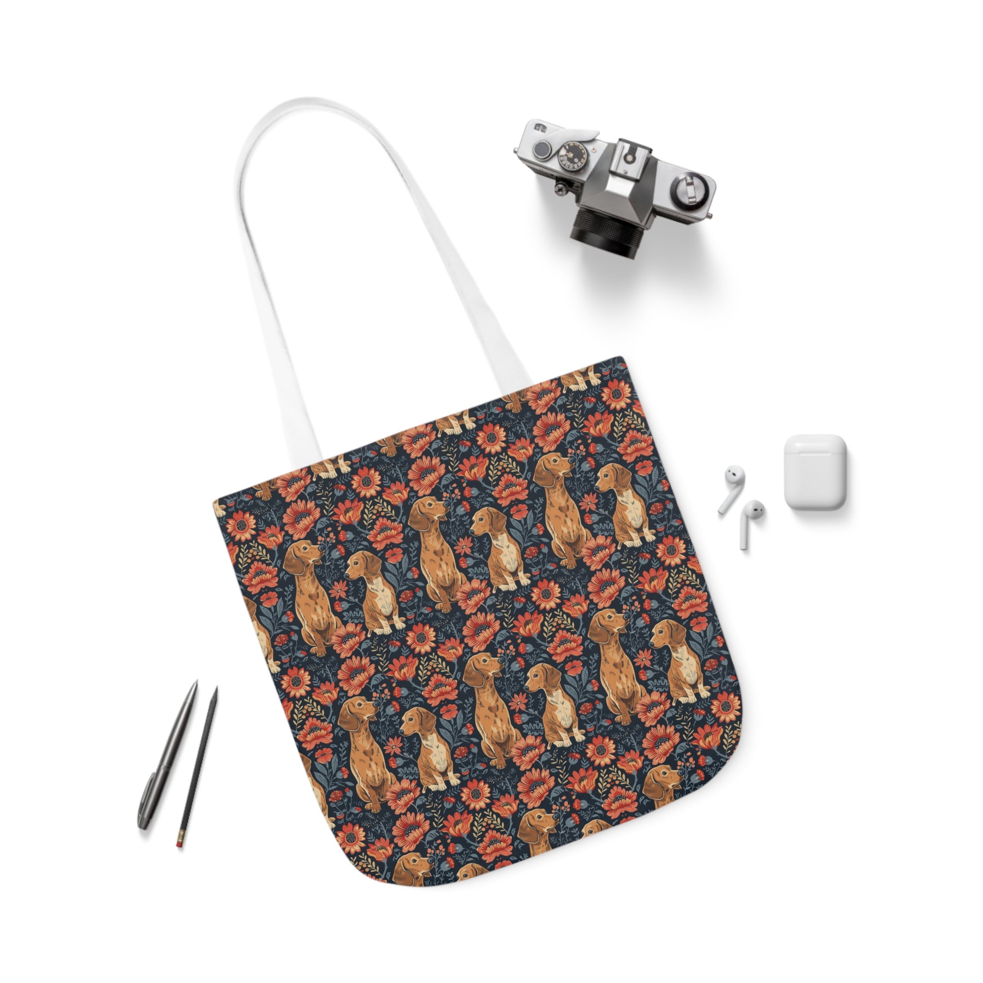 Floral Pawsome Dachsund Delight Canvas Tote Bag