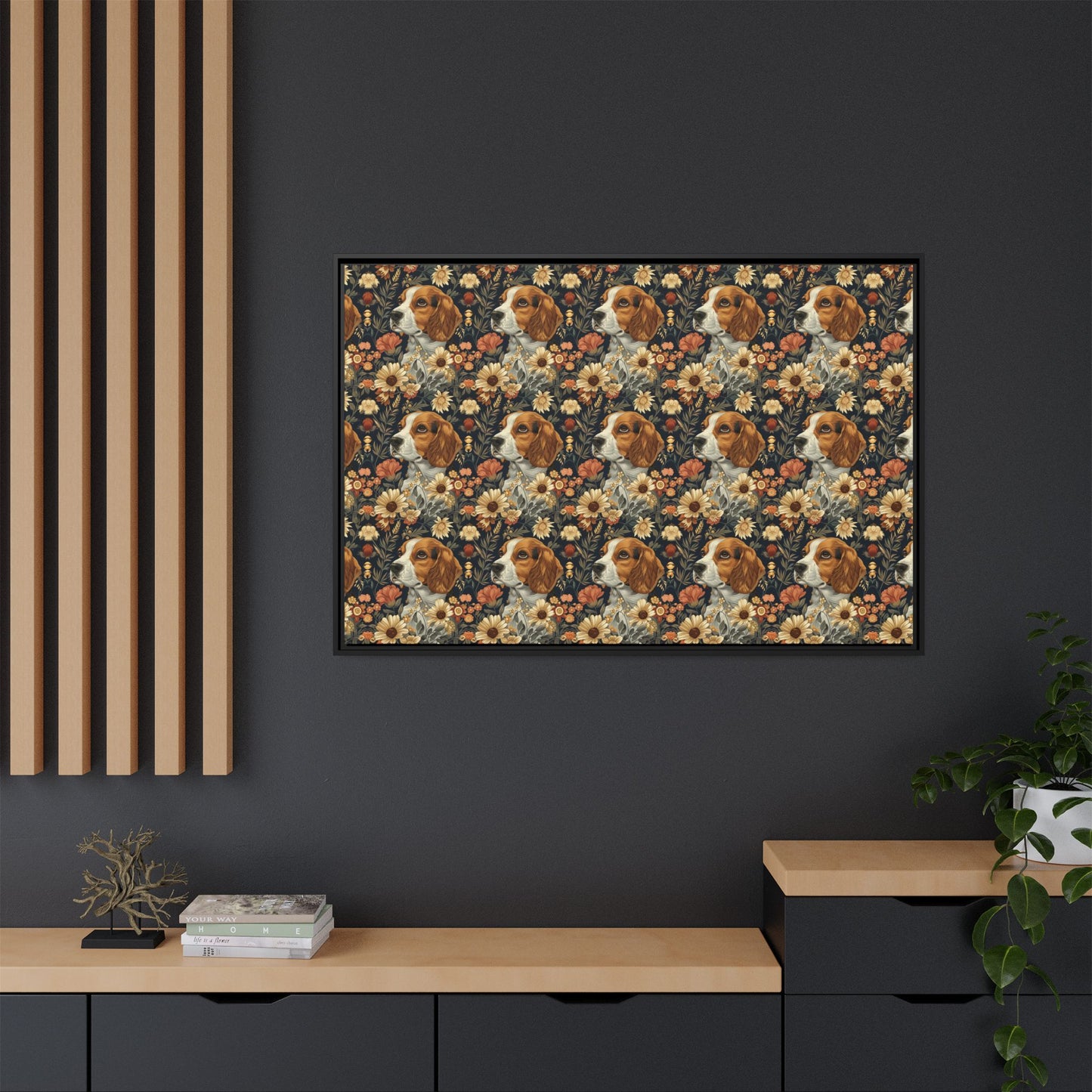 Beagle Blossoms Matte Canvas, Framed