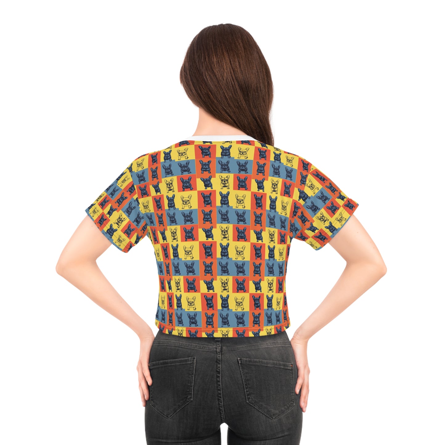 Frenchie Pop Art Pawfection Grid Crop Tee