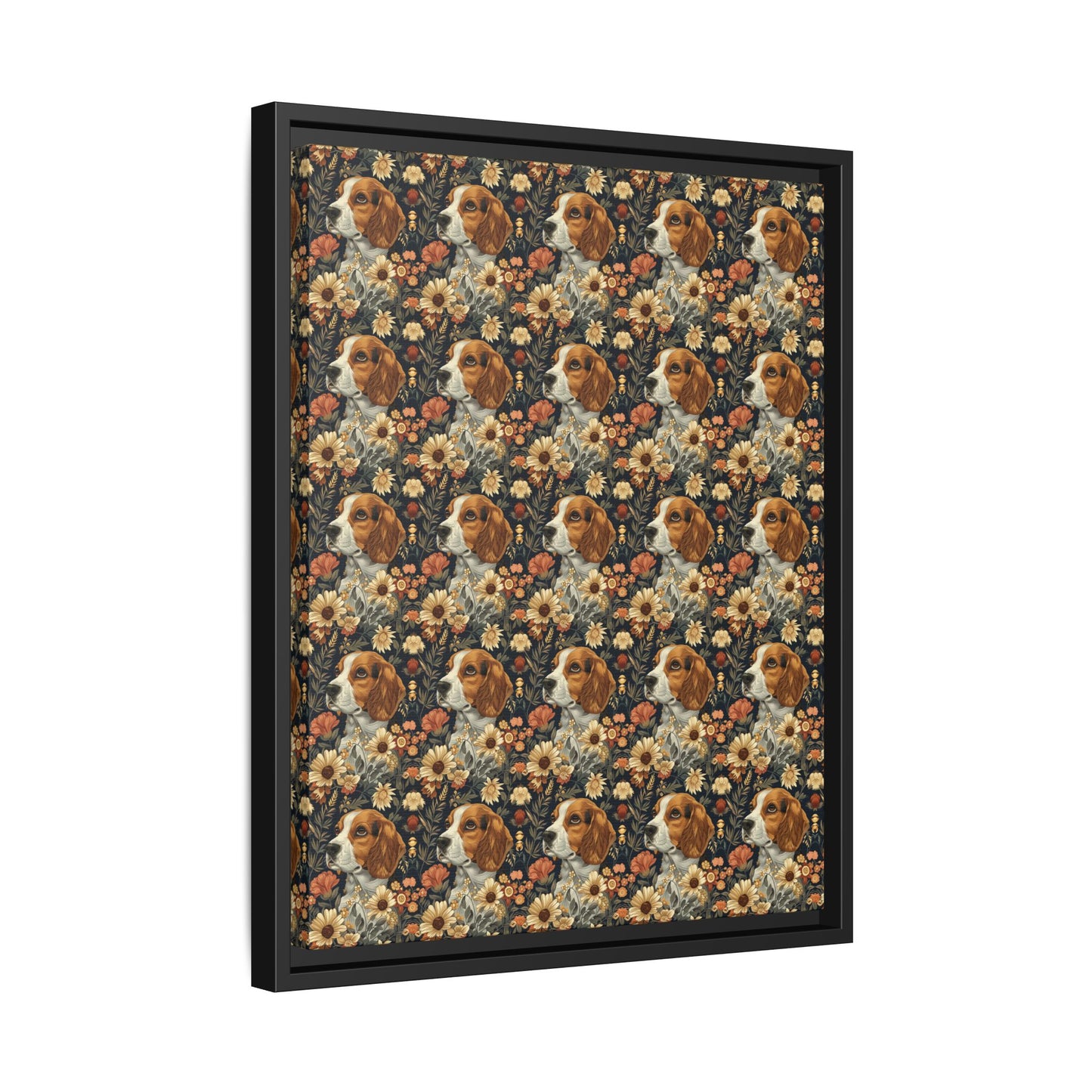 Beagle Blossoms Matte Canvas, Framed