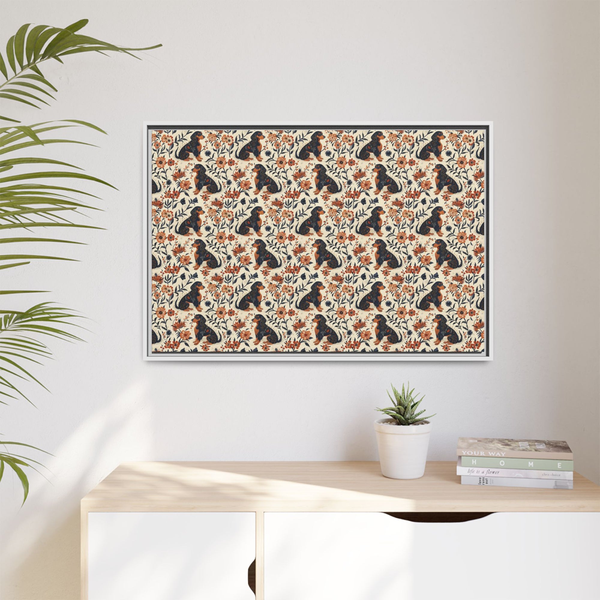 Blossoming Dachshunds Delight Matte Canvas, Framed