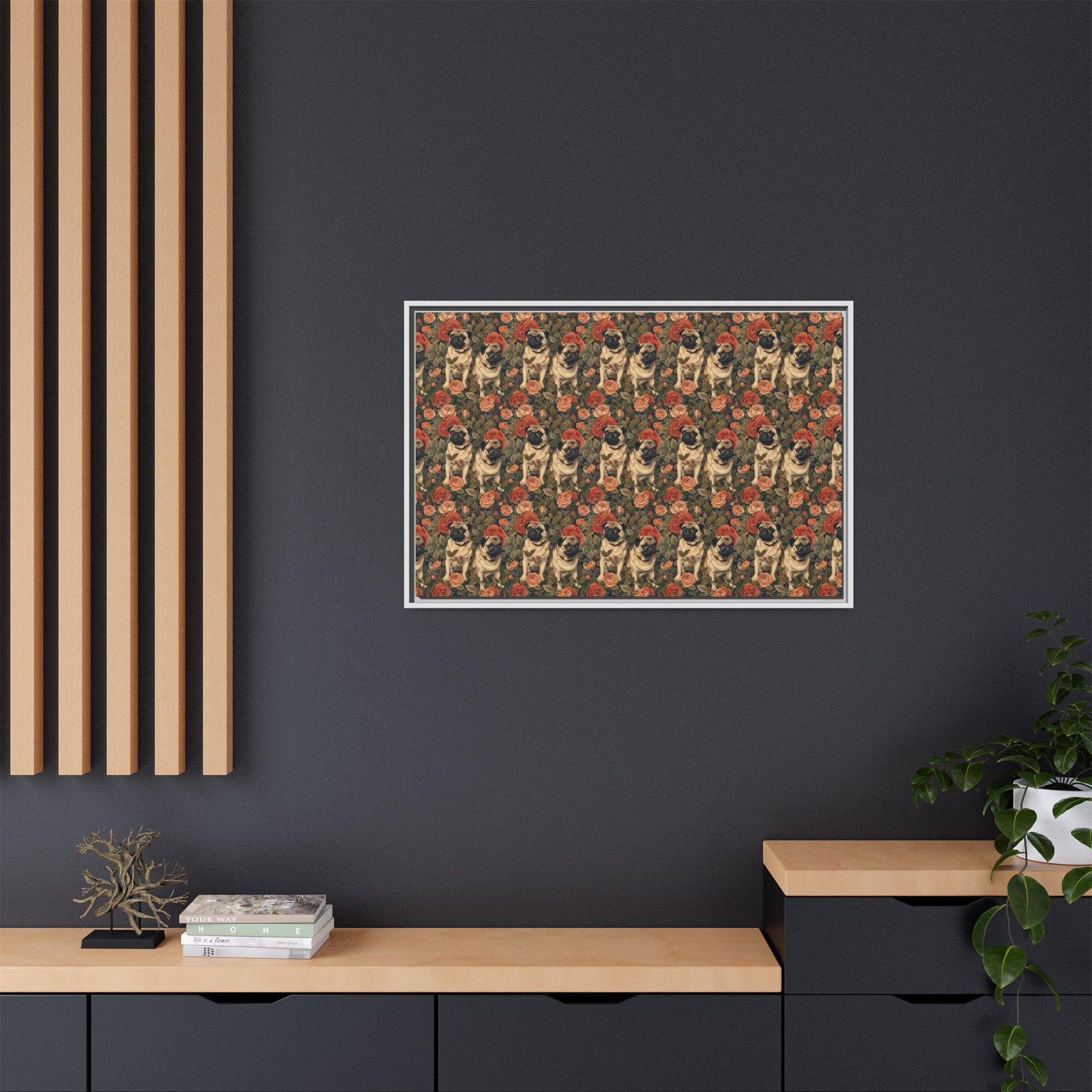 Blooming Pug Paradise Matte Canvas, Framed