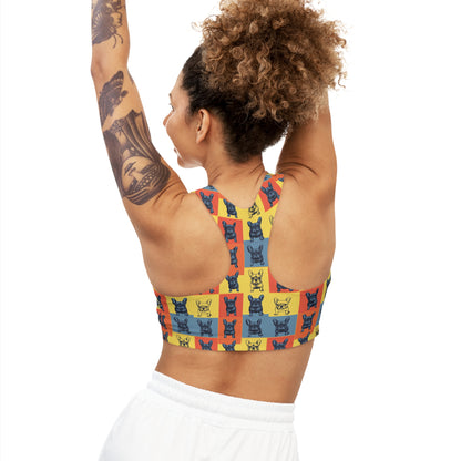 Frenchie Pop Art Pawfection Grid Seamless Sports Bra