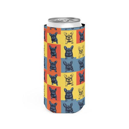 Frenchie Pop Art Pawfection Grid Slim Can Cooler