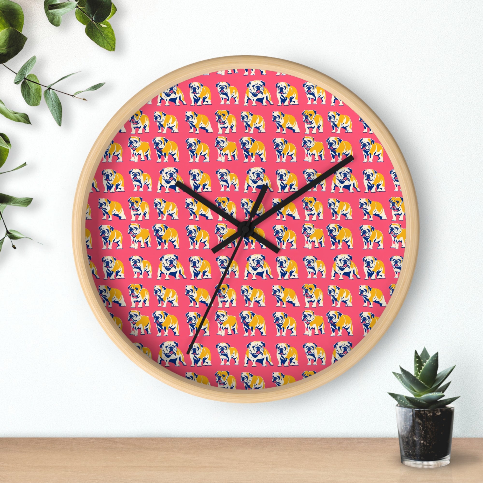 Bubblegum Glamour Bulldog Bouquet Wall Clock