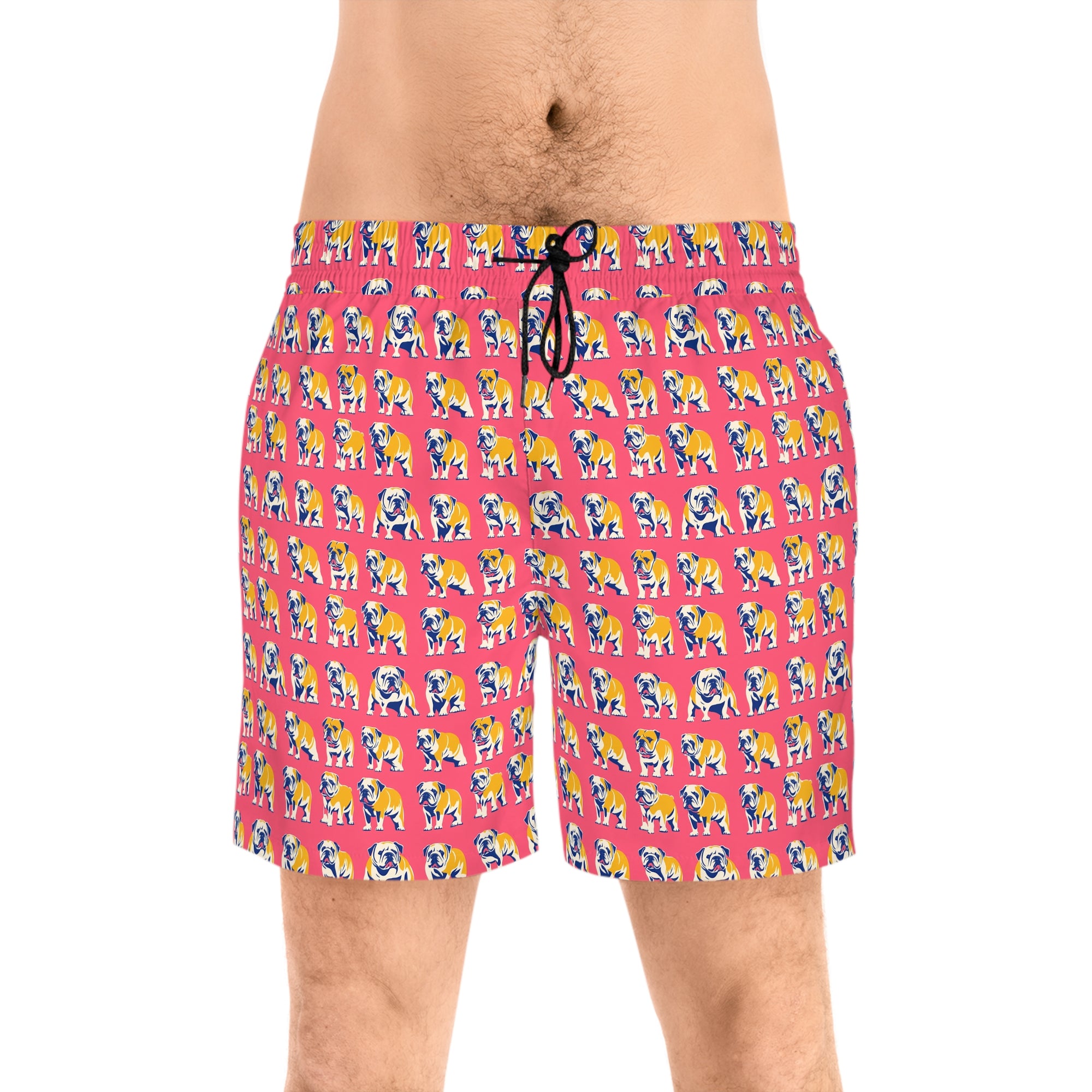 Bubblegum Glamour Bulldog Bouquet Men&#39;s Mid-Length Swim Shorts