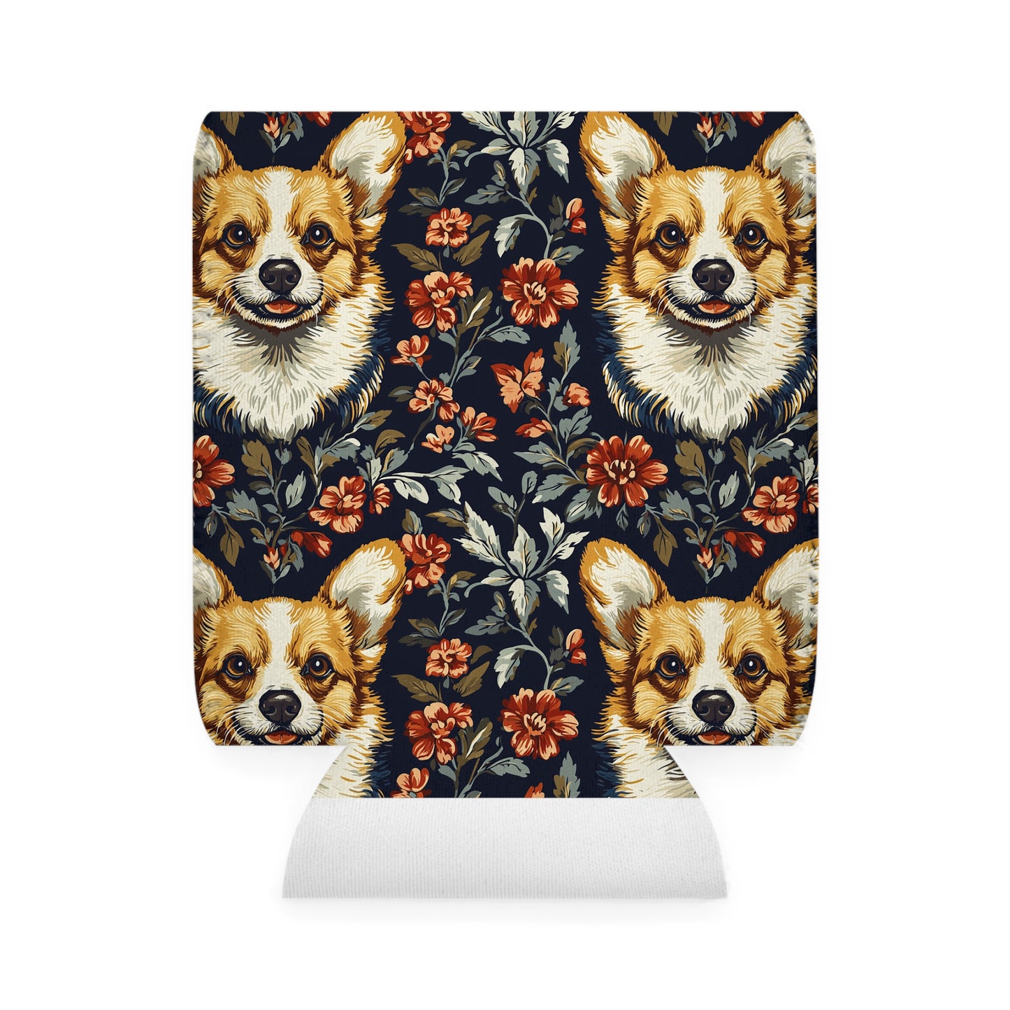 Floofy Corgi Blossom Blast Can Cooler Sleeve