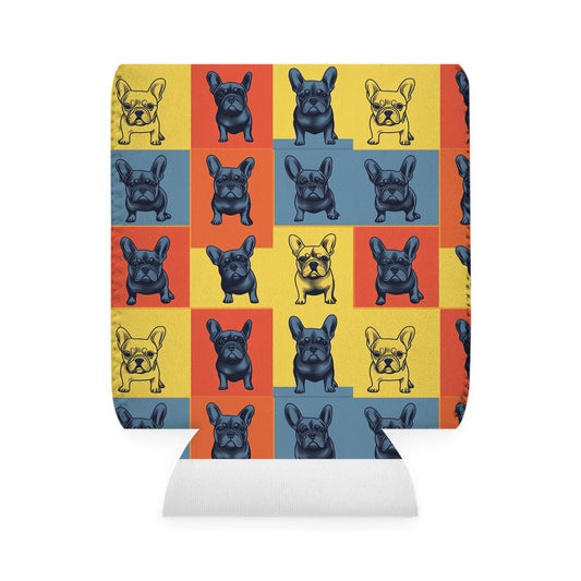 Frenchie Pop Art Pawfection Grid Can Cooler Sleeve