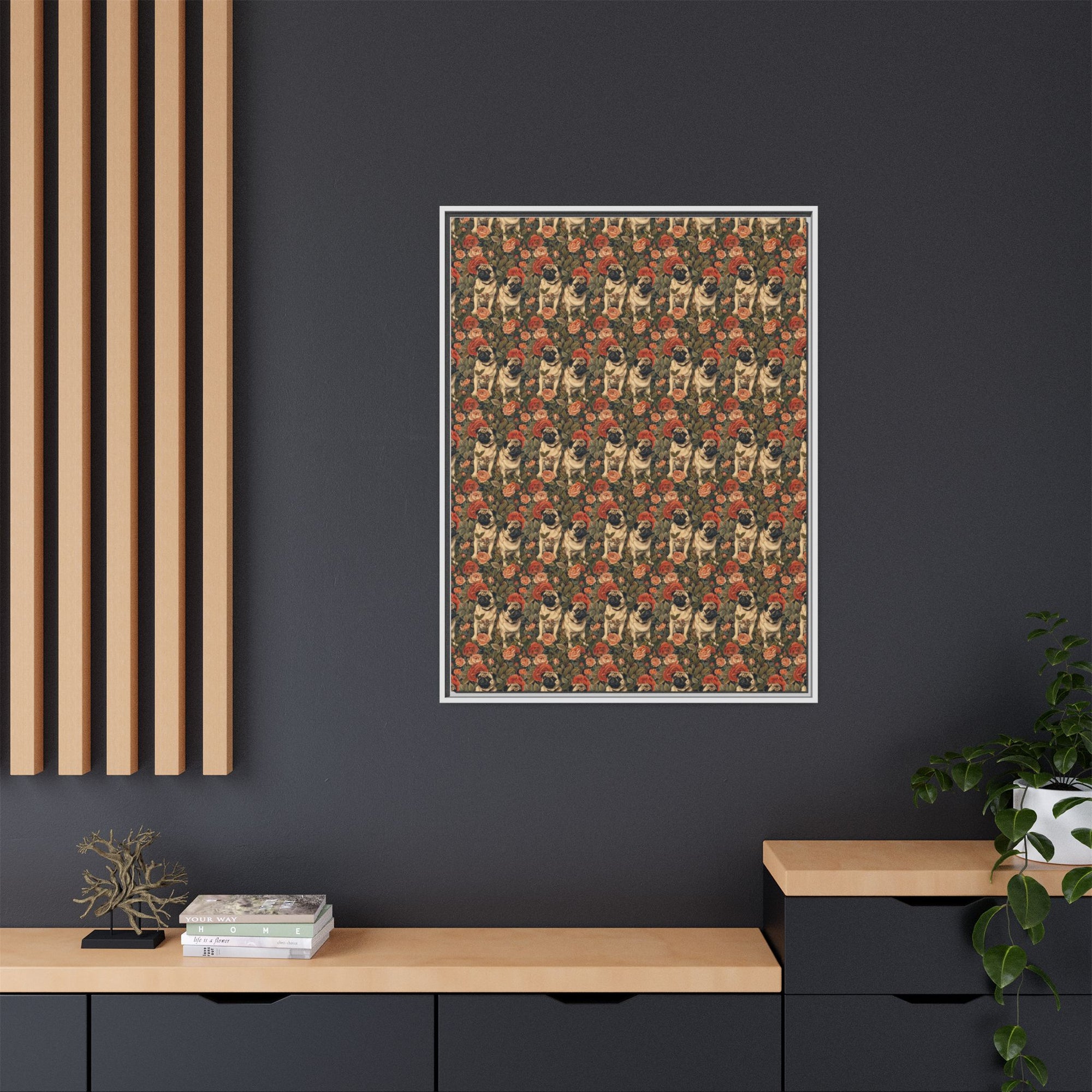 Blooming Pug Paradise Matte Canvas, Framed