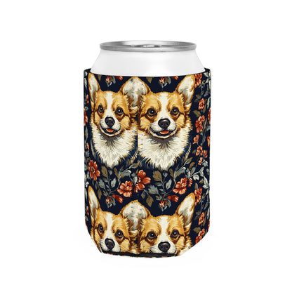 Floofy Corgi Blossom Blast Can Cooler Sleeve