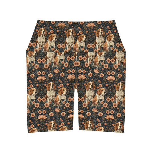 Beagle Blossom Bonanza High Waisted Yoga Shorts