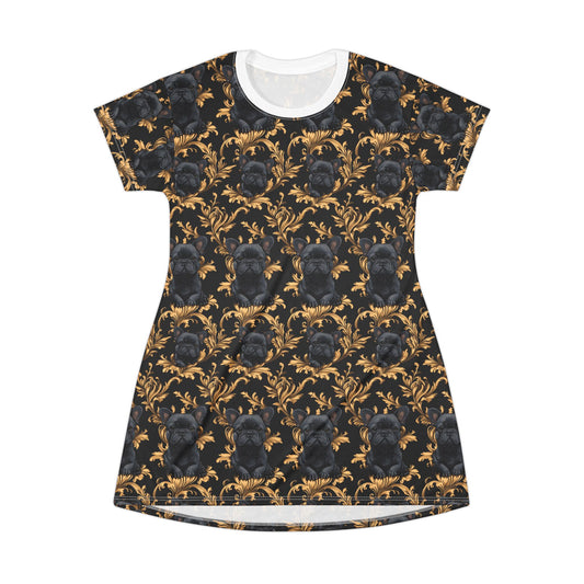 Regal Frenchie Noir Elegance T-Shirt Dress