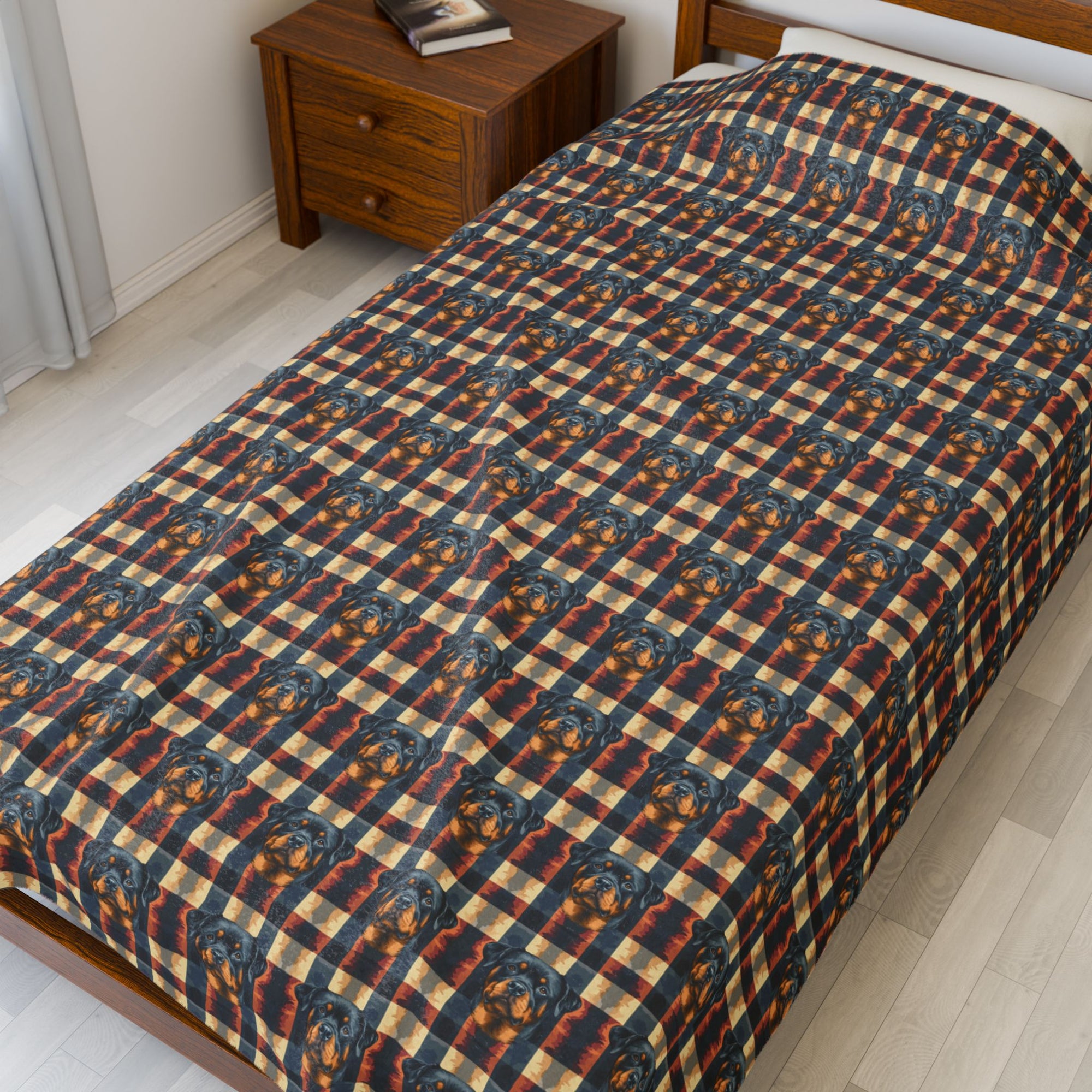 Pawsome Rottweiler Royalty Plaid Velveteen Plush Blanket