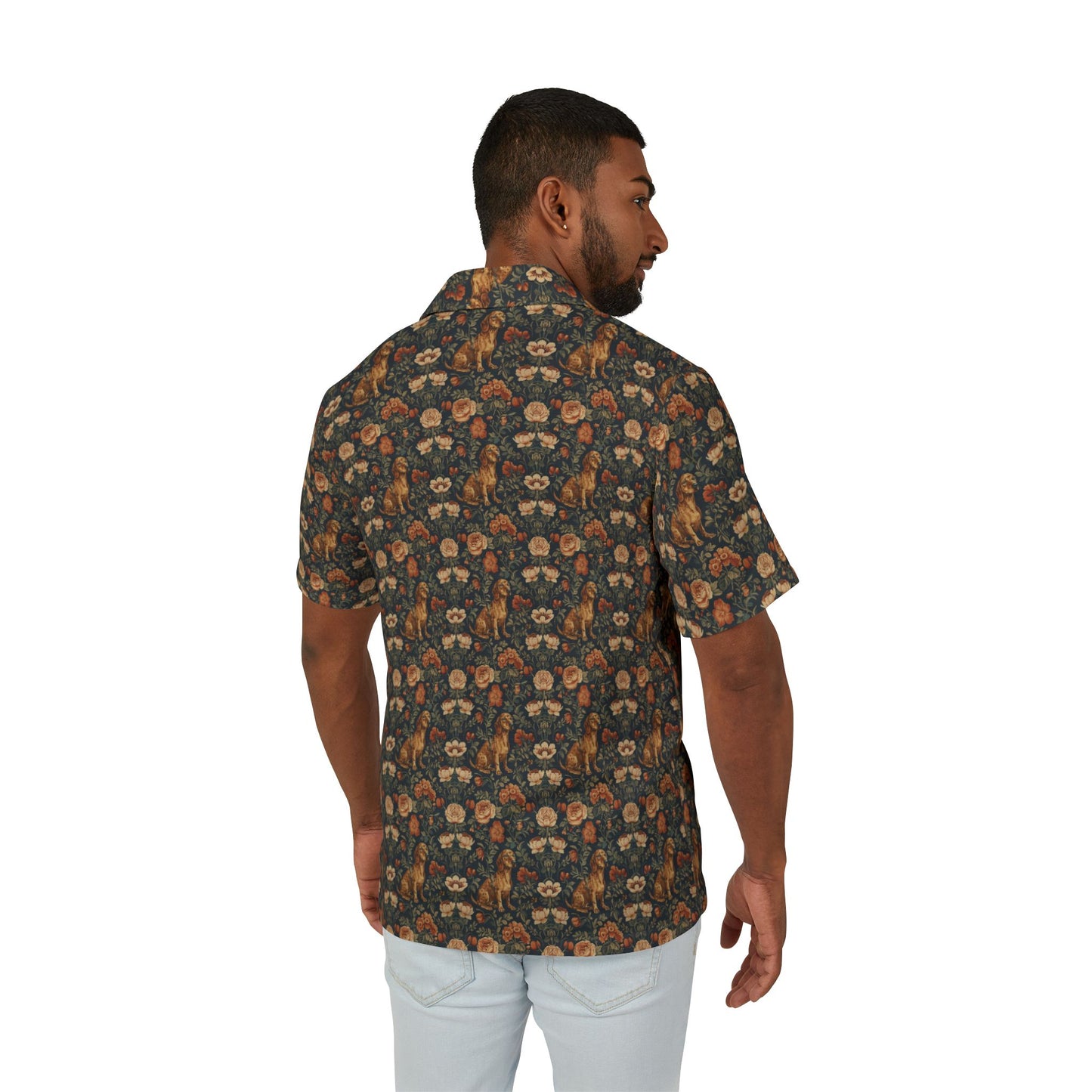 Dazzling Dachsund Blossoms & Foliage Men's Hawaiian Camp Shirt