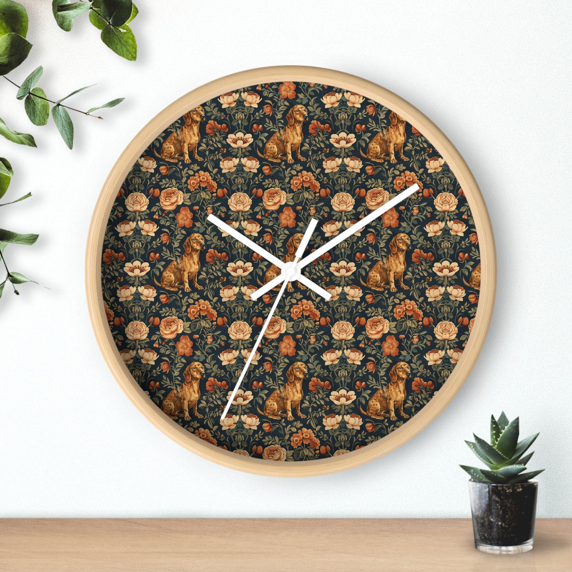 Dazzling Dachsund Blossoms &amp; Foliage Wall Clock