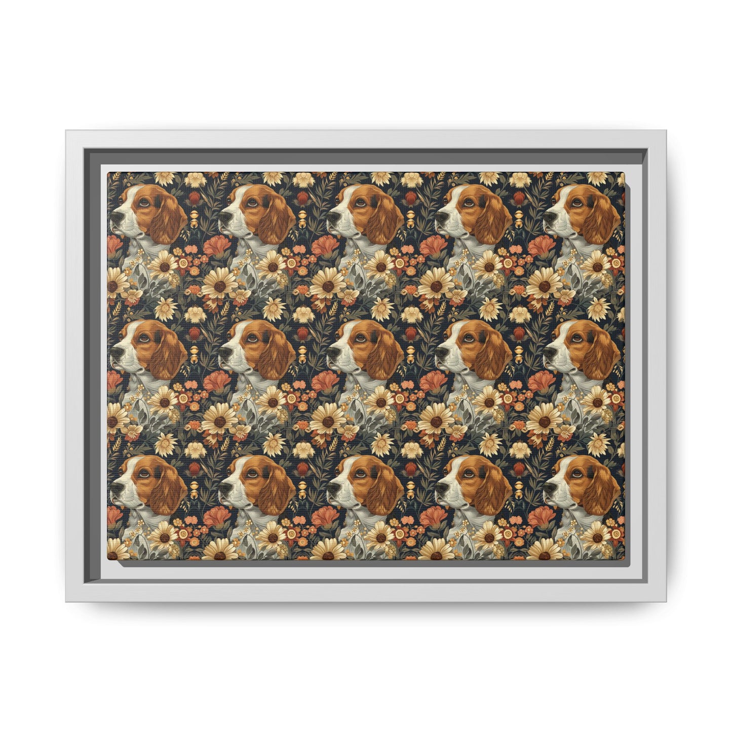 Beagle Blossoms Matte Canvas, Framed