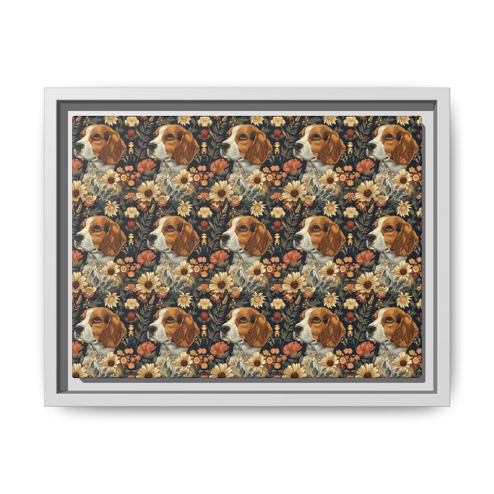 Beagle Blossoms Matte Canvas, Framed