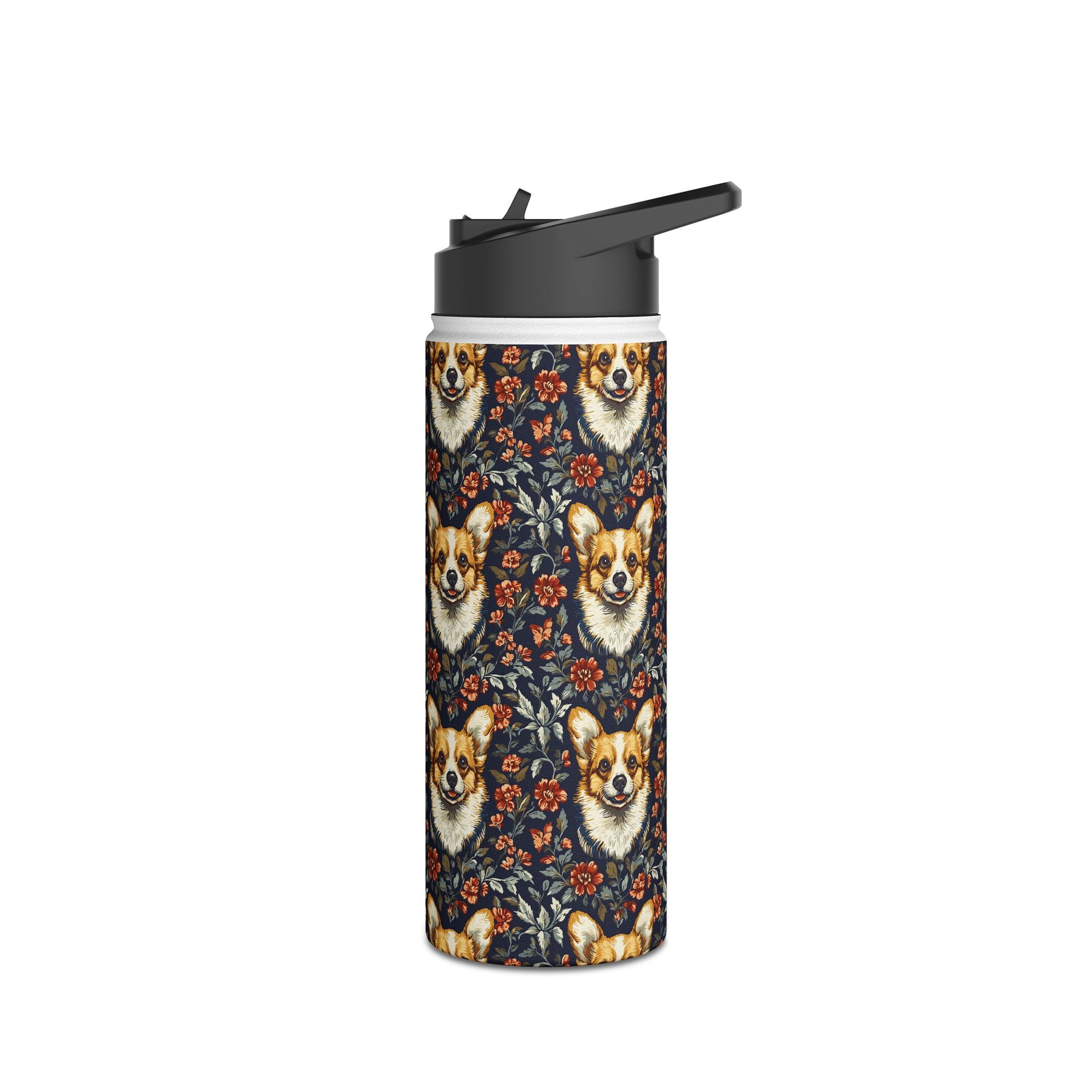 Floofy Corgi Blossom Blast Stainless Steel Water Bottle