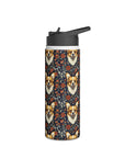 Floofy Corgi Blossom Blast Stainless Steel Water Bottle