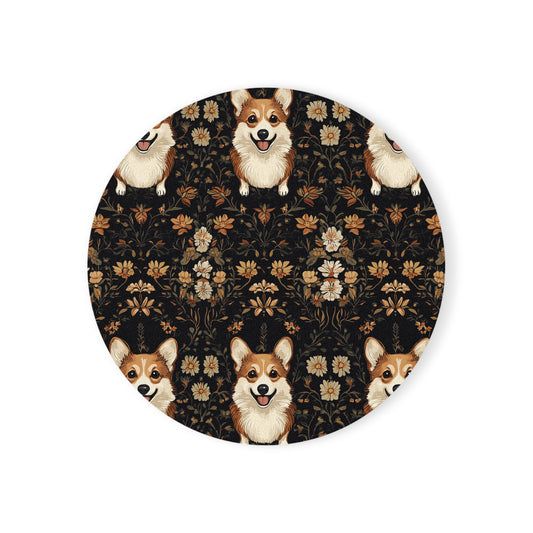 Nighttime Corgi Glow Stride Cork Back Coaster