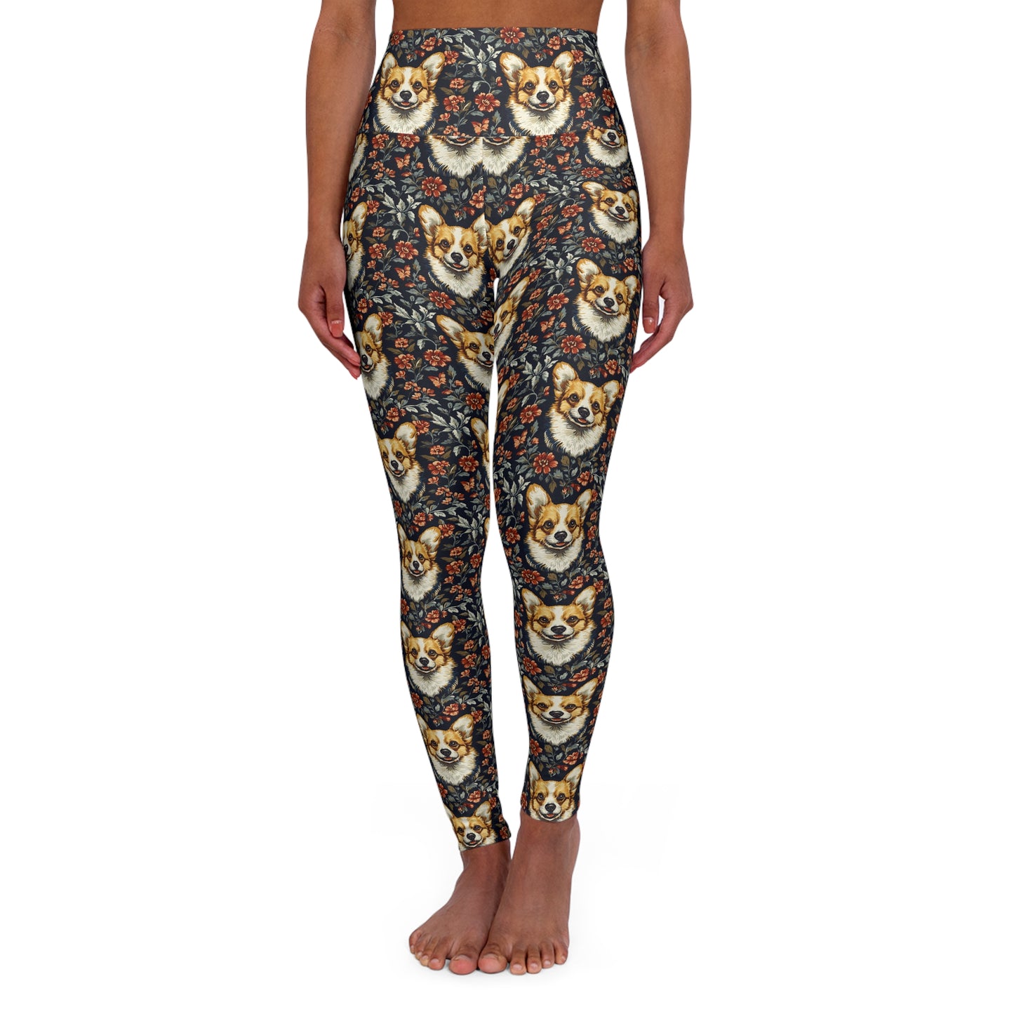 Floofy Corgi Blossom Blast High Waisted Yoga Leggings