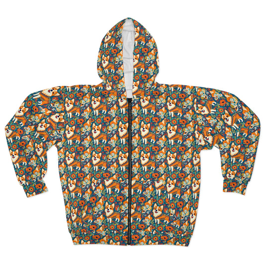 Corgi Carnival Couture Unisex Zip Hoodie