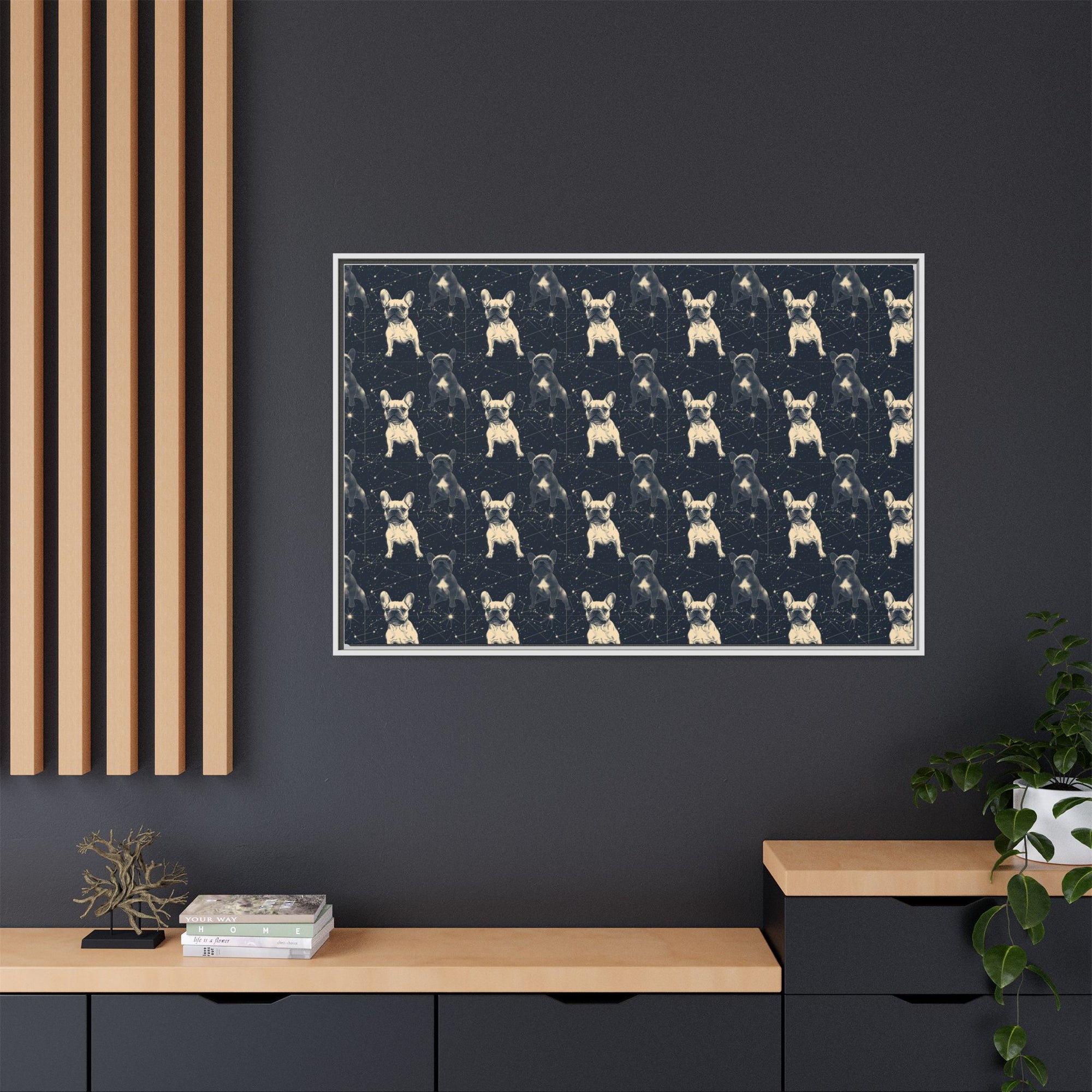 Frenchie Celestial Soar Matte Canvas, Framed