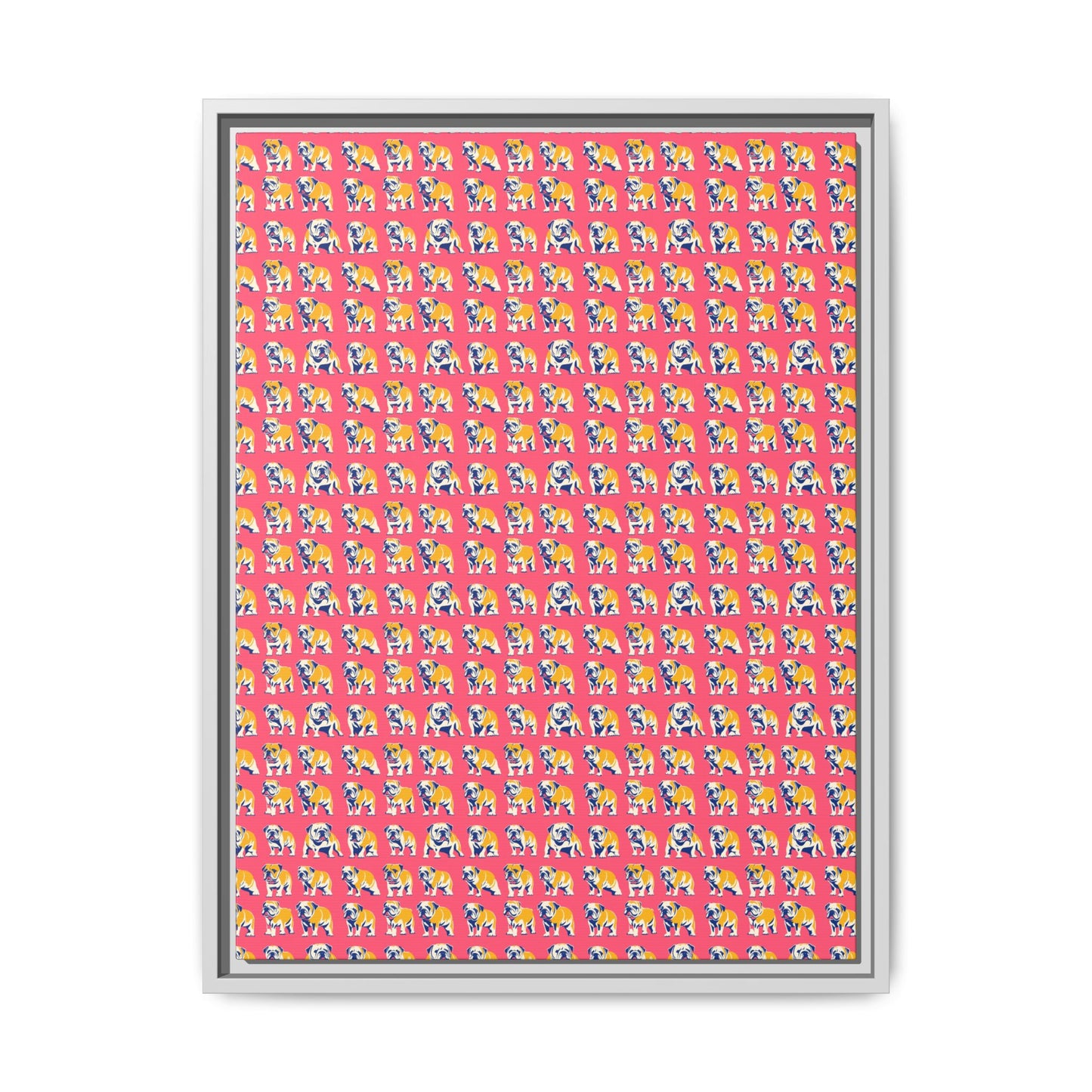 Bubblegum Glamour Bulldog Bouquet Matte Canvas, Framed