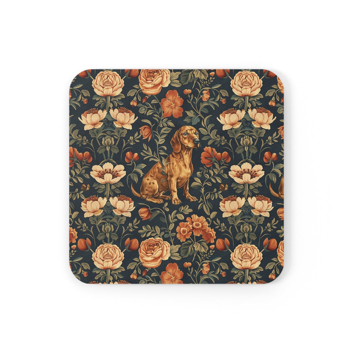 Dazzling Dachsund Blossoms & Foliage Cork Back Coaster