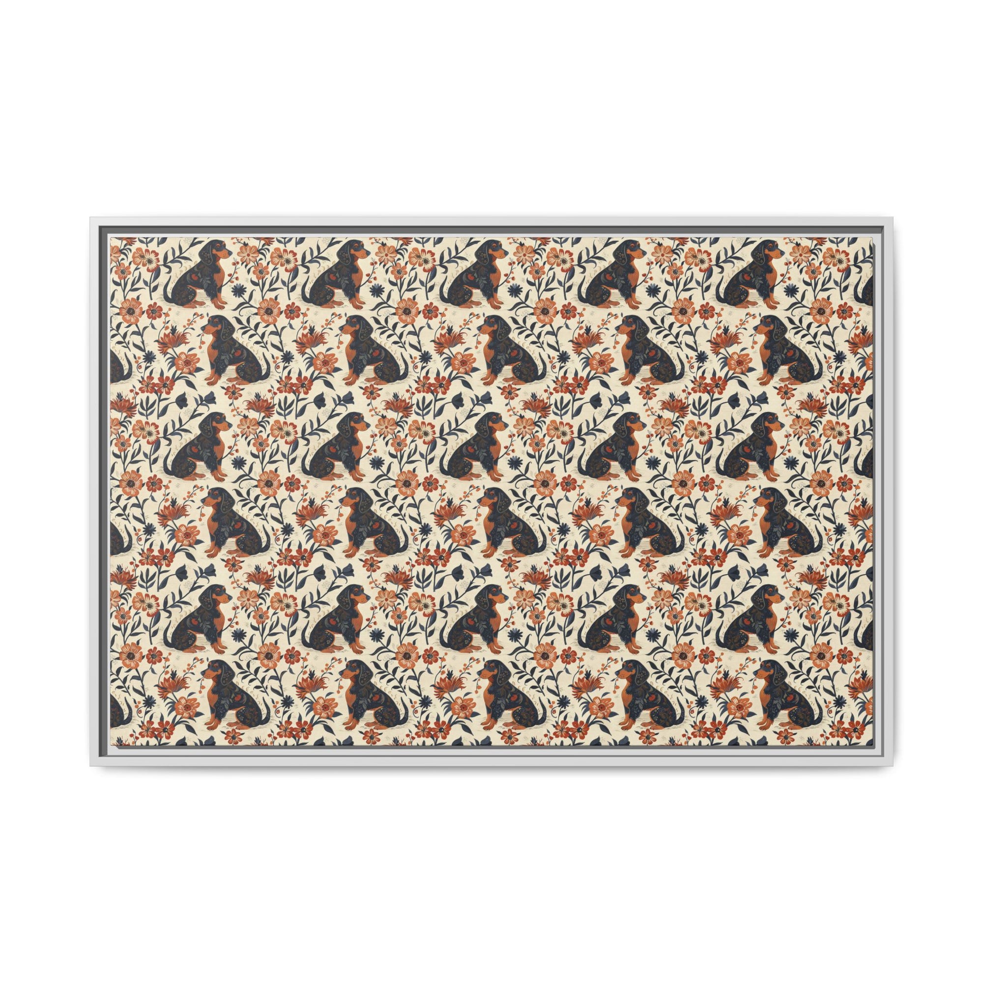 Blossoming Dachshunds Delight Matte Canvas, Framed