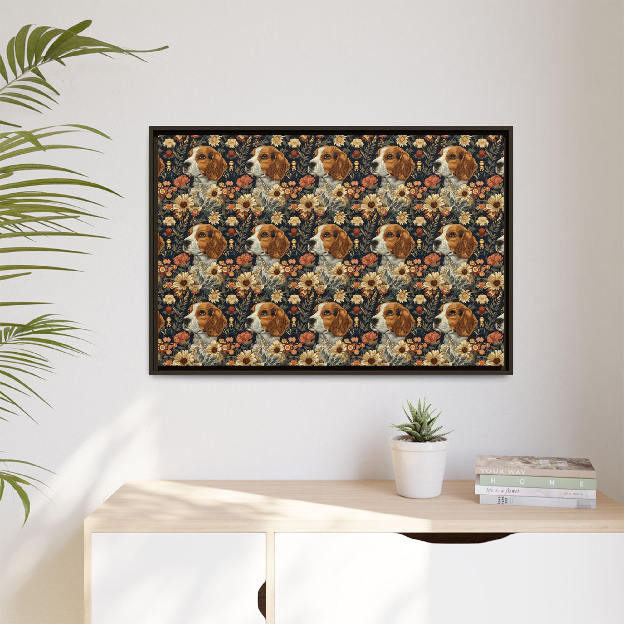 Beagle Blossoms Matte Canvas, Framed