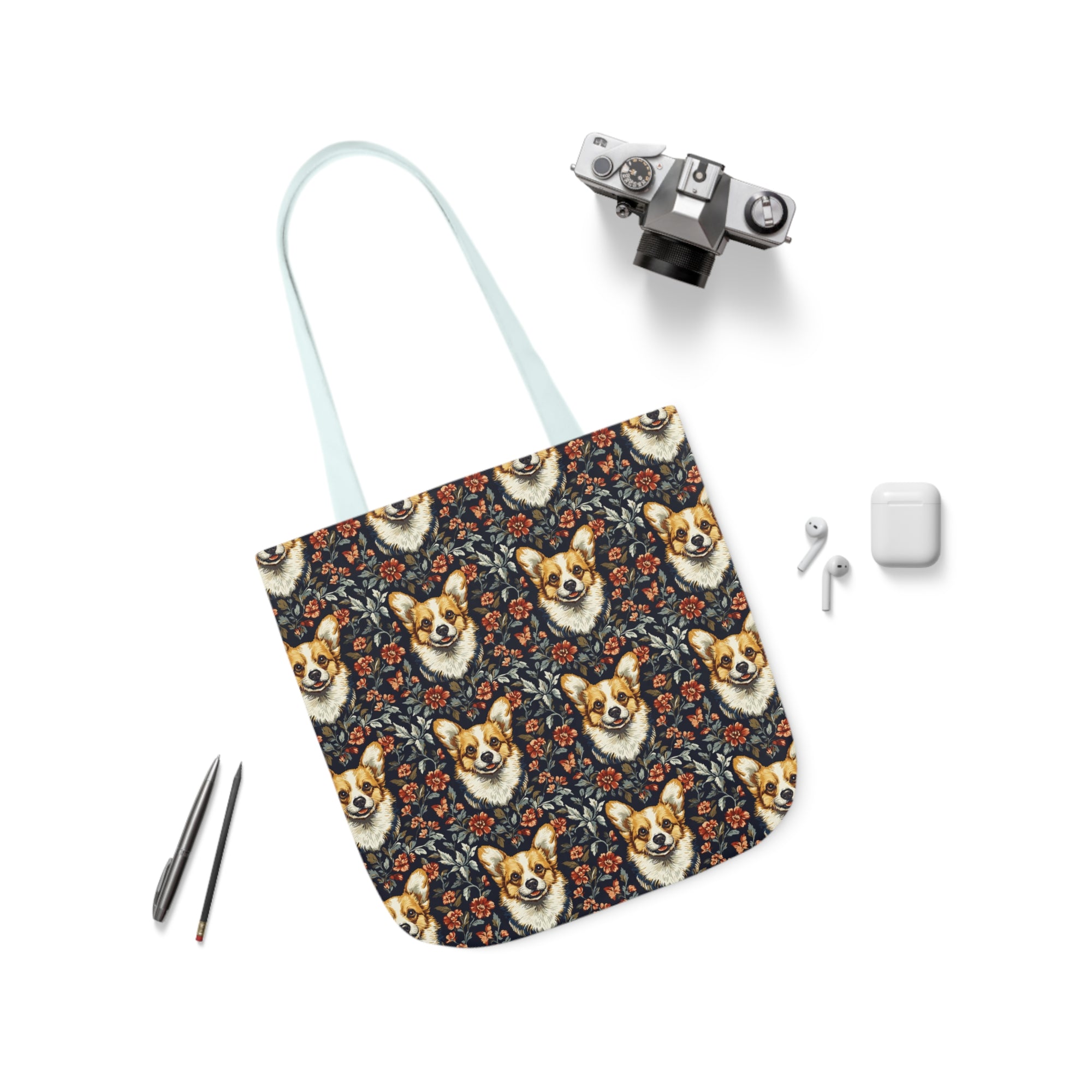 Floofy Corgi Blossom Blast Canvas Tote Bag