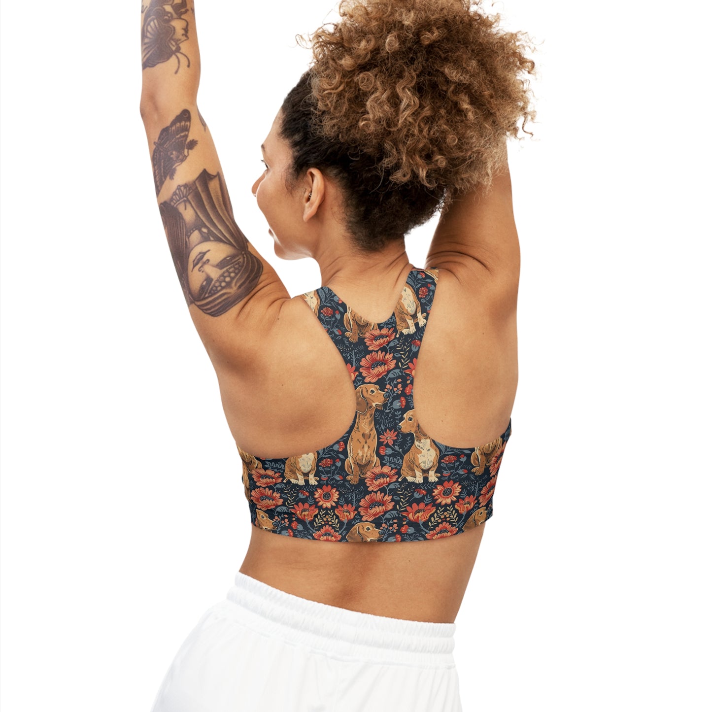 Floral Pawsome Dachsund Delight Seamless Sports Bra