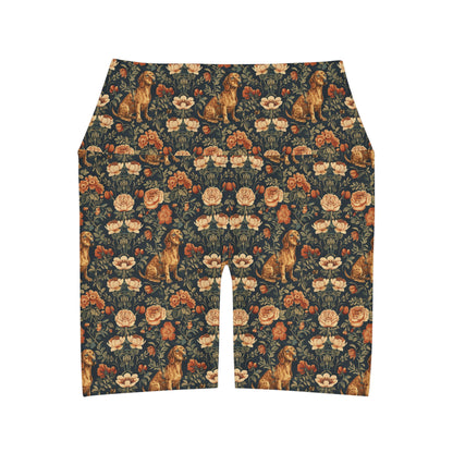 Dazzling Dachsund Blossoms & Foliage High Waisted Yoga Shorts