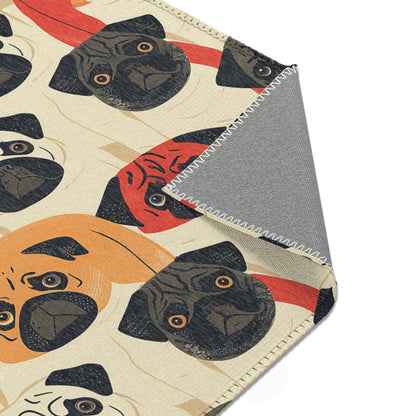 Whimsical Pug Geometry - Playful Pug Pattern Area Rug