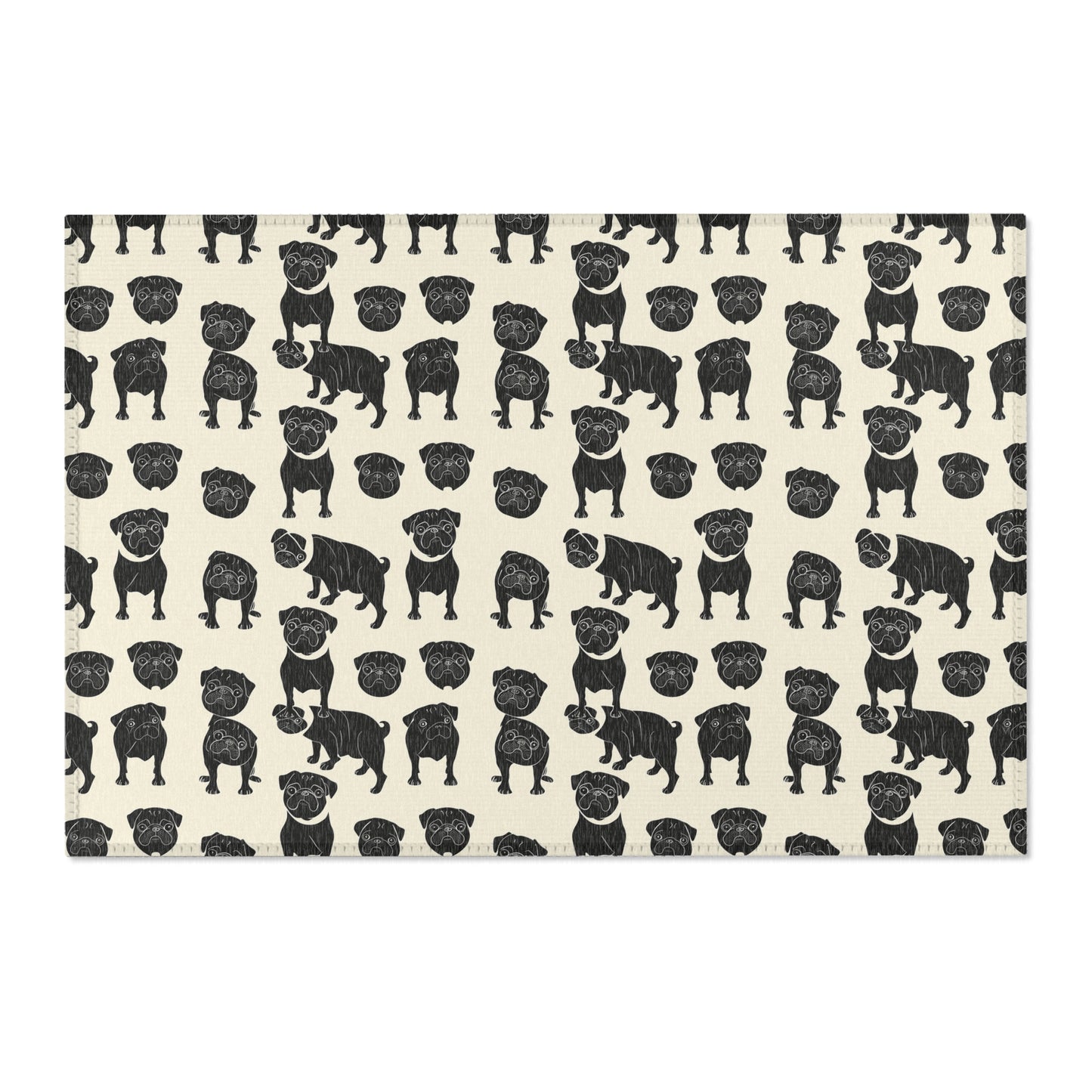 Playful Pug Silhouette - Minimal Cream Area Rug