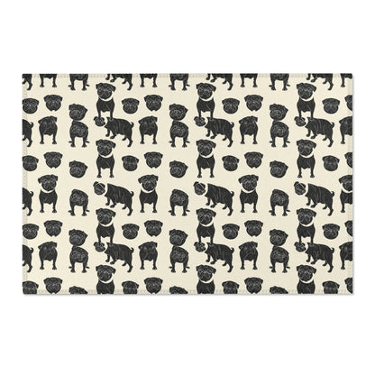 Playful Pug Silhouette - Minimal Cream Area Rug