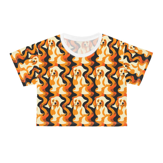 Golden Woof Abstract Glamour Crop Tee