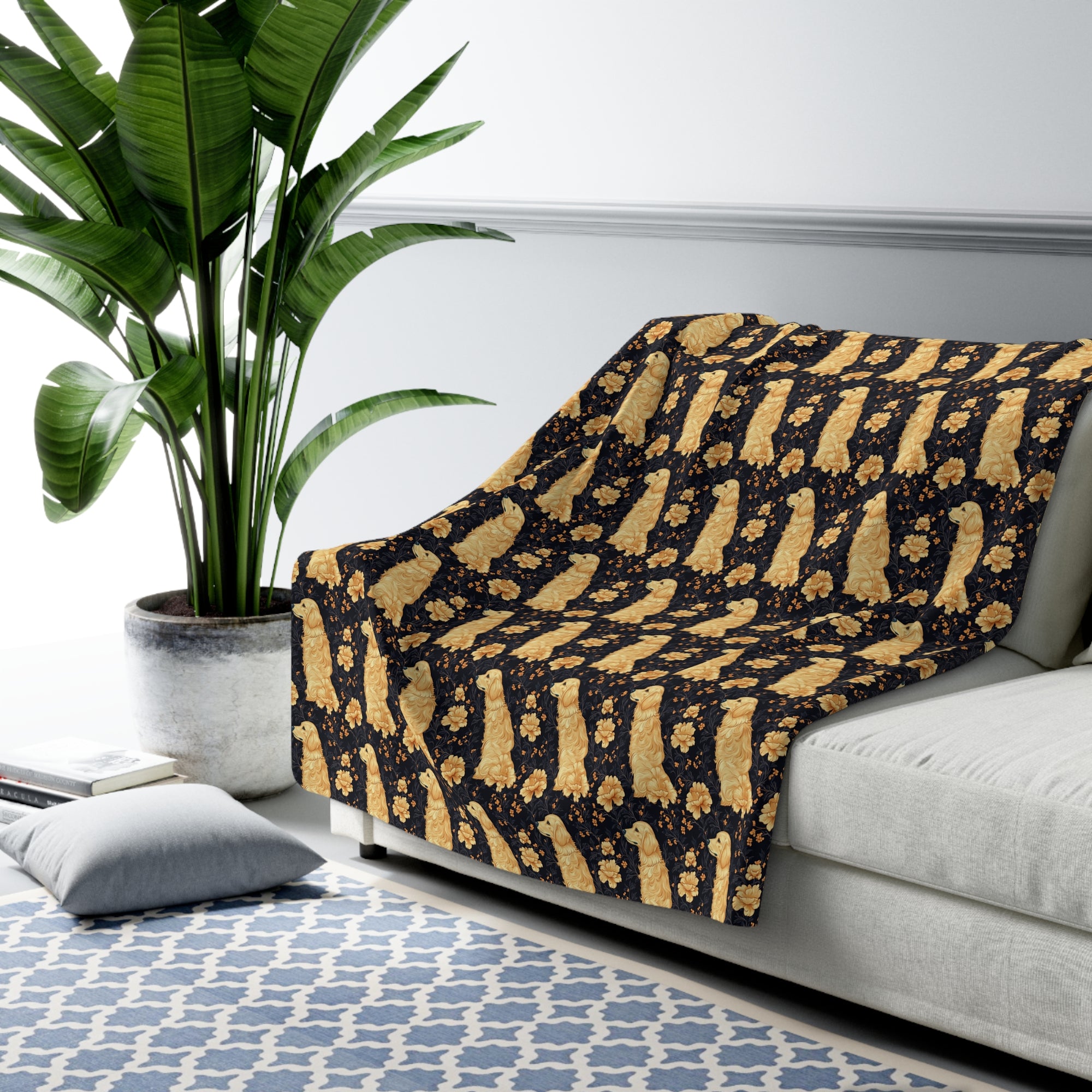 Golden Paws Floral Frenchie Sherpa Fleece Blanket
