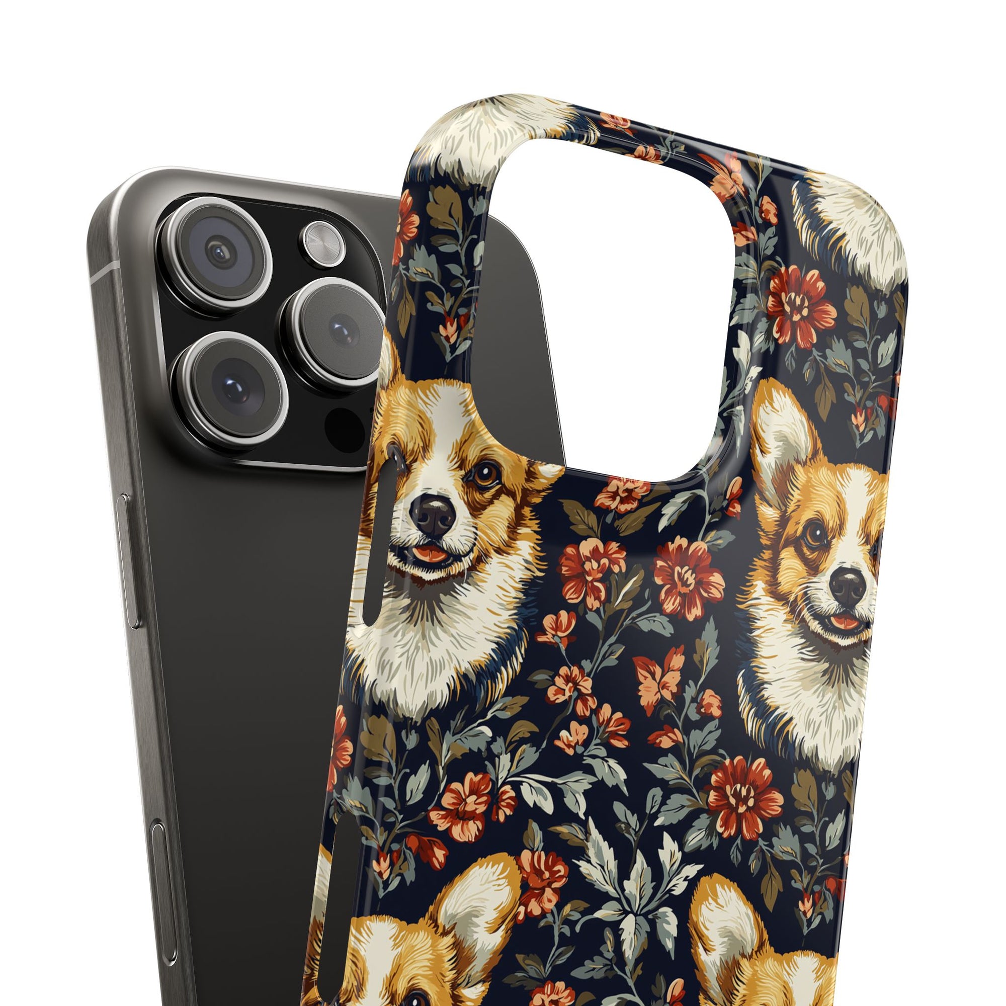 Floofy Corgi Blossom Blast Slim Phone Cases