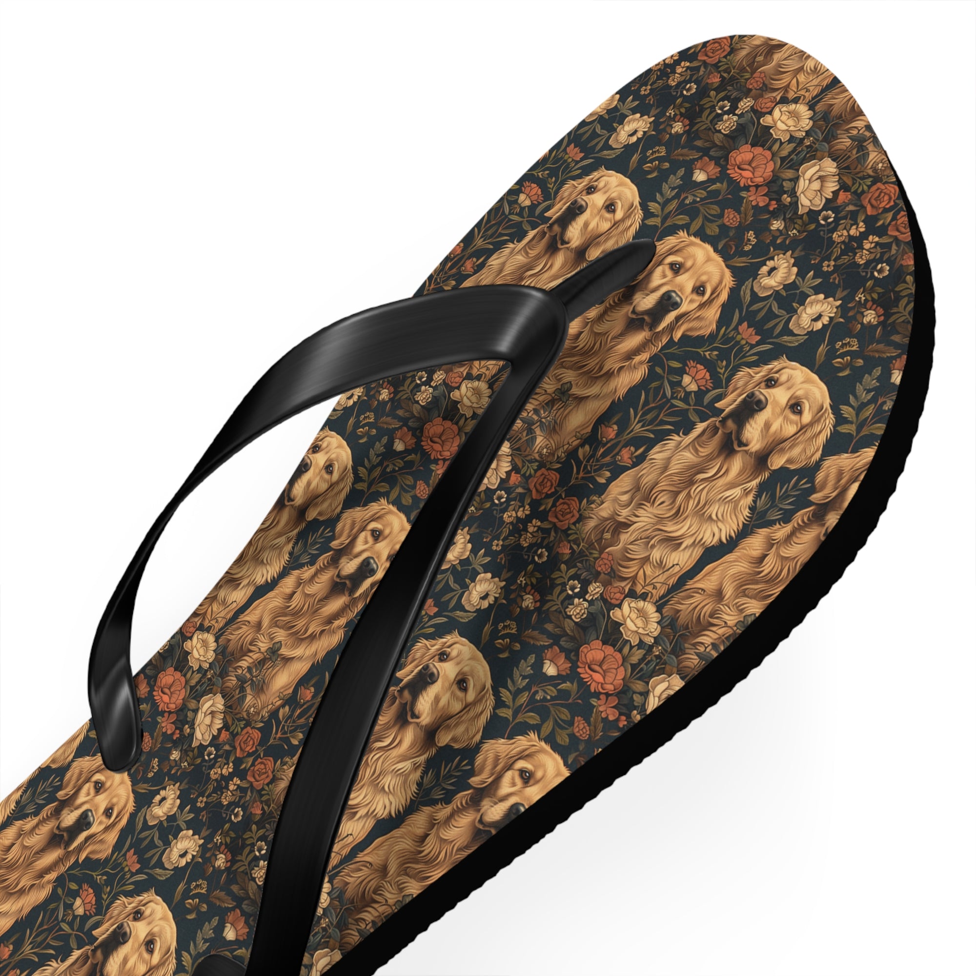 Fanciful Golden Paradise Blossom Flip Flops