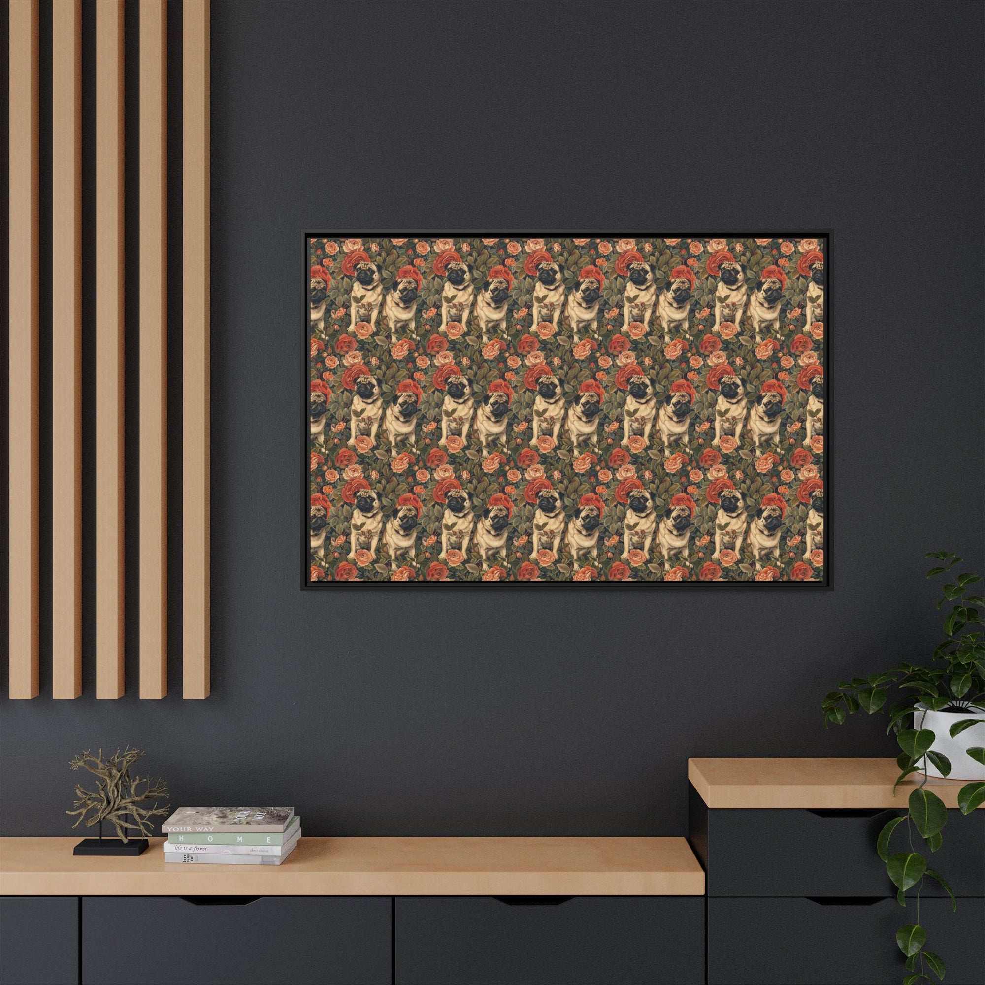 Blooming Pug Paradise Matte Canvas, Framed