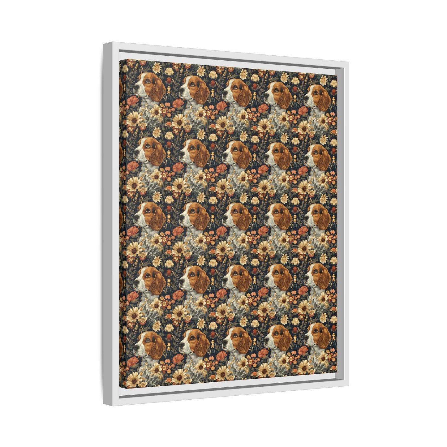 Beagle Blossoms Matte Canvas, Framed