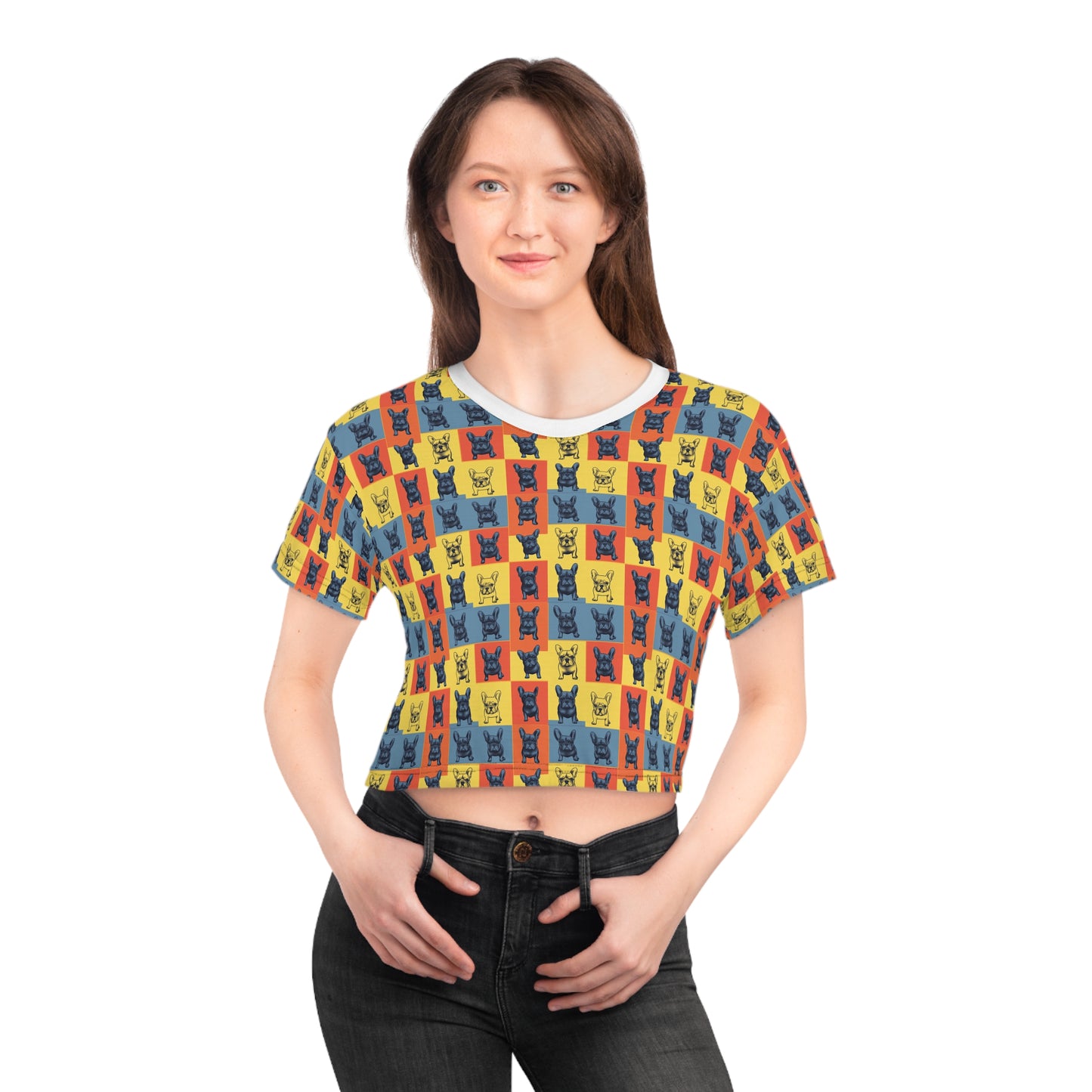 Frenchie Pop Art Pawfection Grid Crop Tee