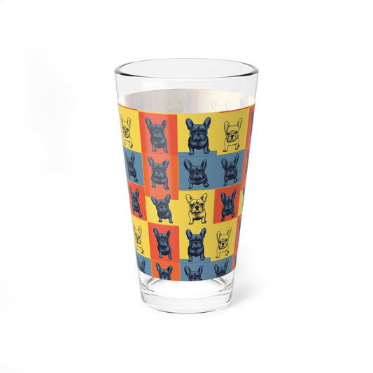 Frenchie Pop Art Pawfection Grid Mixing Glass, 16oz